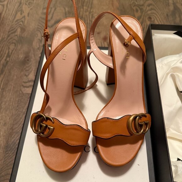 Gucci Platform Marmont Cognac Sandals - Picture 1 of 6